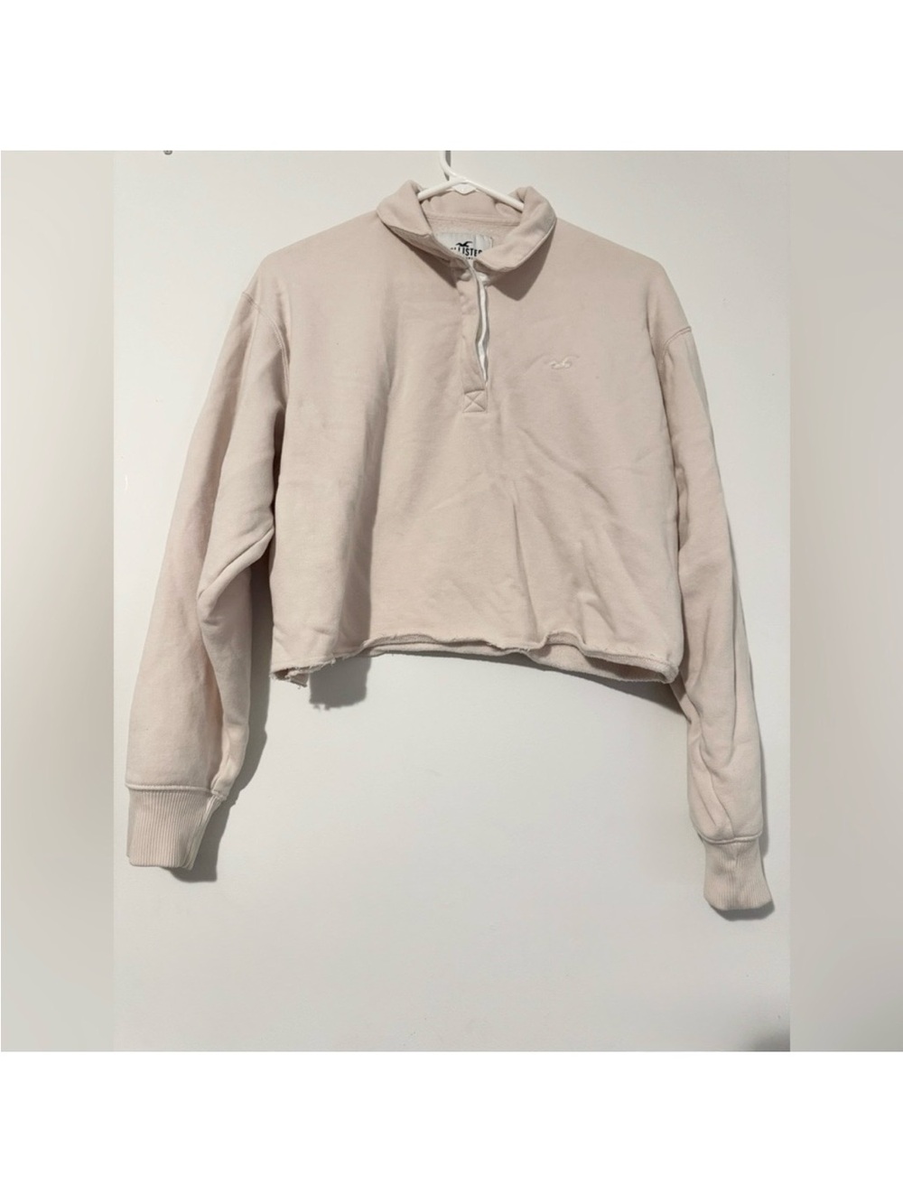Hollister off-white/cream Color Crop Button Up Collared Sweater